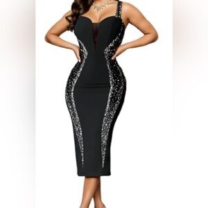 Chic Black Evening Gown with stones Detailing